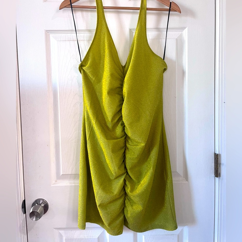 Bright Green Cinched up the Middle Party Dress- H&M size Large New With Tags